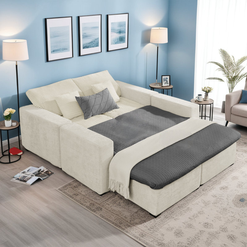 Canapé modulaire en U de 142 po avec chenille moelleuse et sans assemblage, Beige