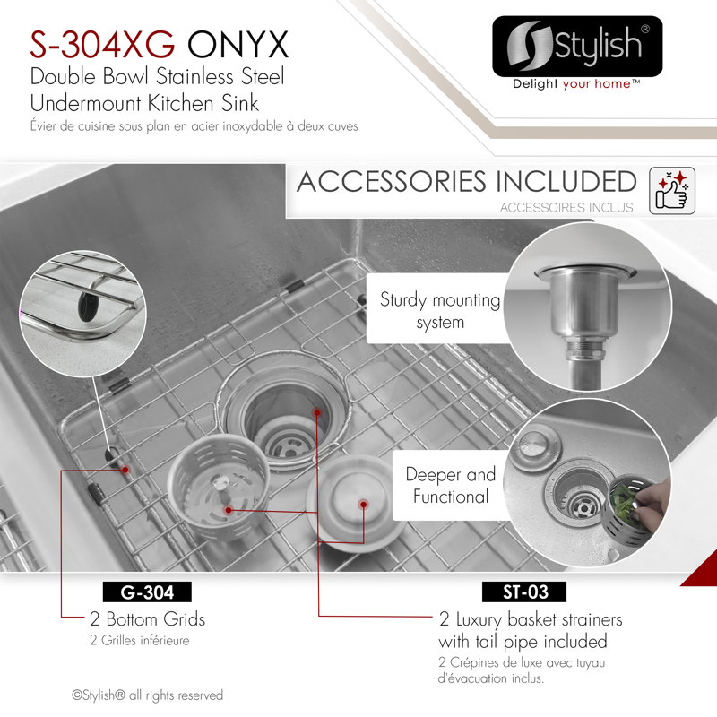 30 in. x 18 in. 16 Gauge, Stainless Steel, Brushed 50/50 Double Bowl Undermount Kitchen Sink with 2 Grids, 16