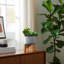 Pot de fleurs en grès avec support en bois - Pot décoratif en céramique avec base surélevée-1150325624