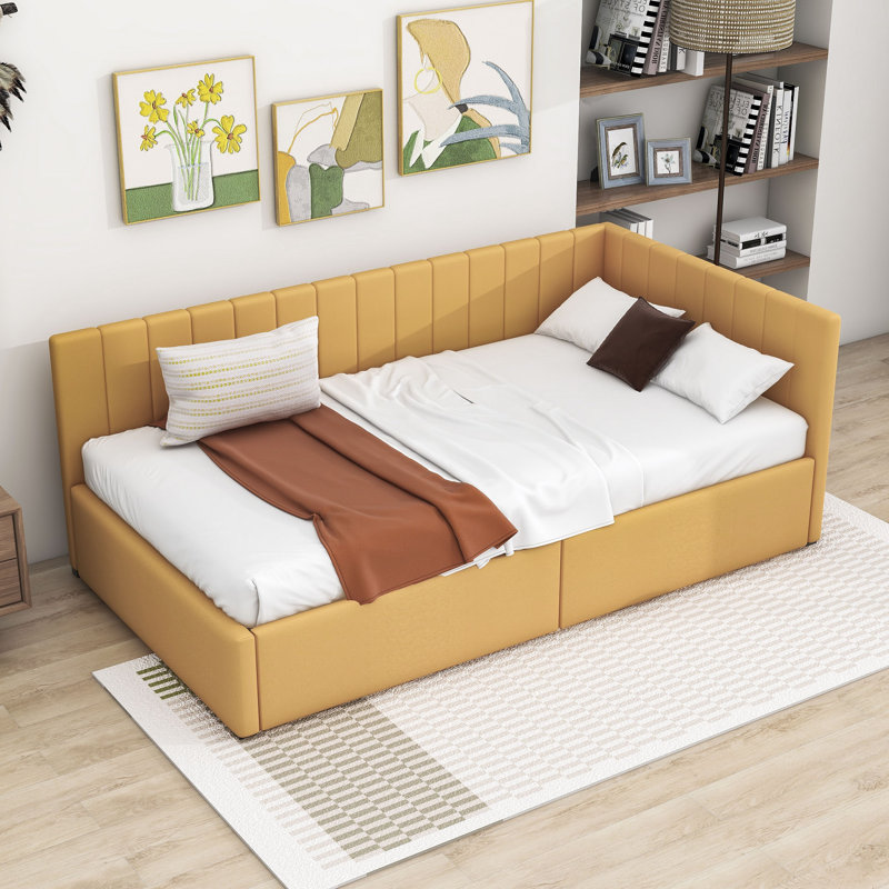 Roya Twin Size Upholstered Daybed with 2 Storage Drawers, Yellow