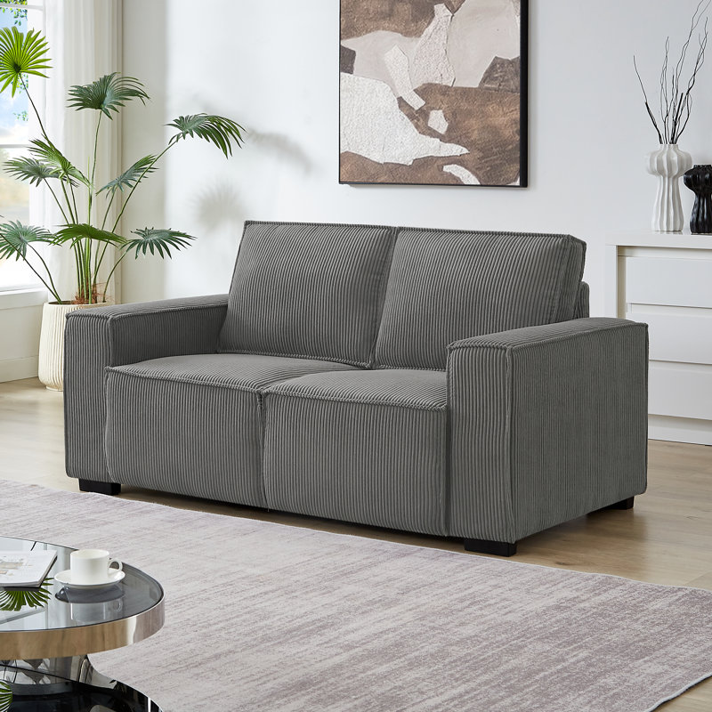 Canapé rembourré 82,7 po, Velours côtelé gris foncé, H 33 po x l 83 po x P 35 po