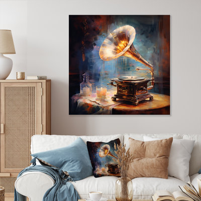 Gold Black Phonograph Reverie - Music Print on Metal