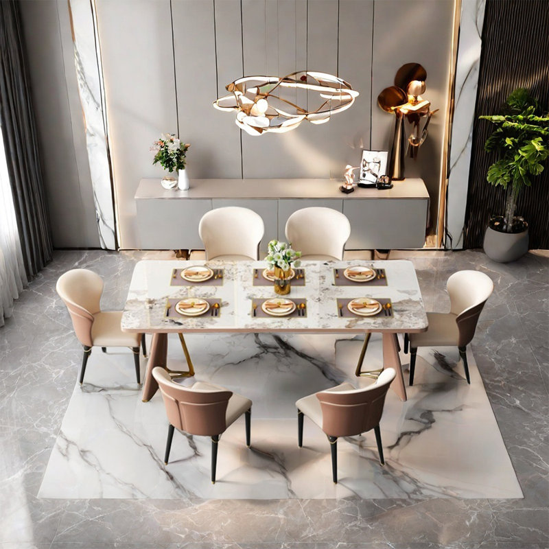 Italian modern light luxury dining table sets, 29.5"H x 63"L x 31.5"W