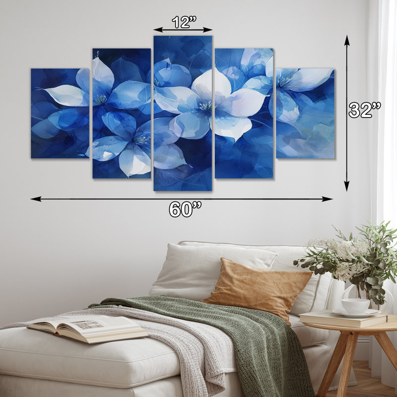 Bleu et blanc délicat pétales de cornouiller I - décoration murale cornouiller - art mural traditionnel