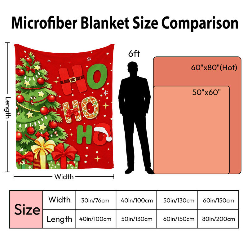 Plaid de Noël en flanelle polaire JYK, léger, respirant, doux et chaud en microfibre pelucheuse, 127 x 152 cm, motif sapin Ho Ho