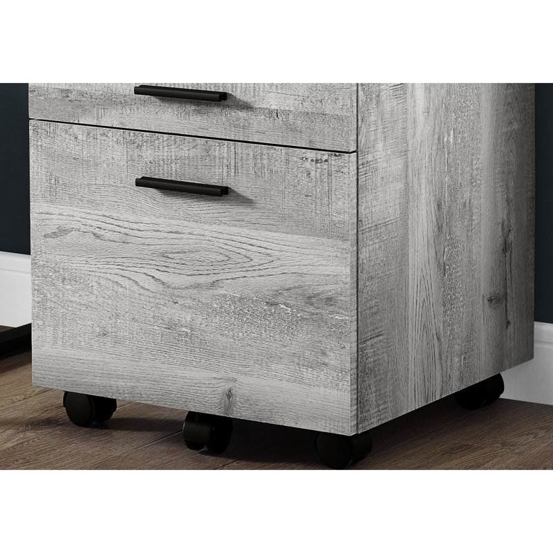 Grey Laminate Rolling File Cabinet With Office Storage And Stand Space Modern Base, Drawers For Organization