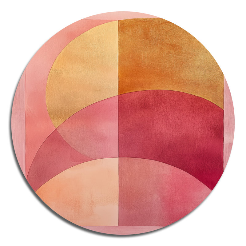 Fard à joues et arcs dorés - art mural rond abstrait transitionnel moderne en métal, L 29 po x H 29 po