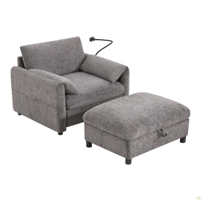 Canapé simple de 38 po avec repose-pieds, support de téléphone réglable, chargeur USB, poches de rangement latérales
