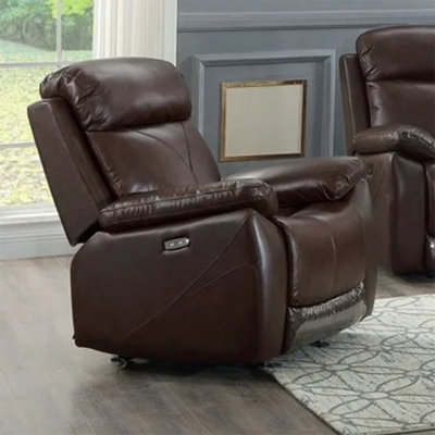 Fauteuil inclinable électrique en cuir brun avec chargeurs USB