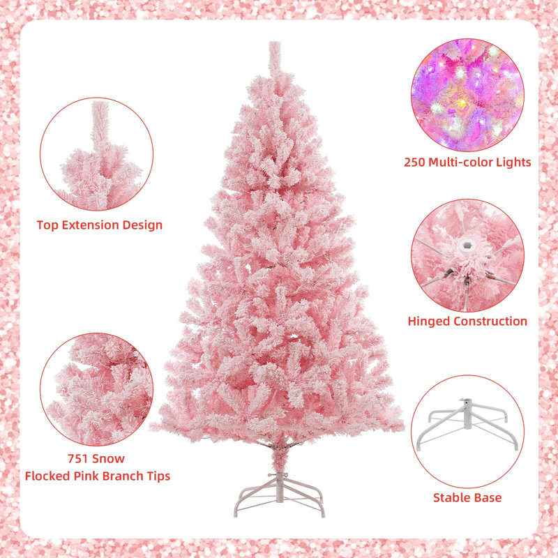 6-Foot Pink Snow Flocked Christmas Tree with Multi-Color LED Lights