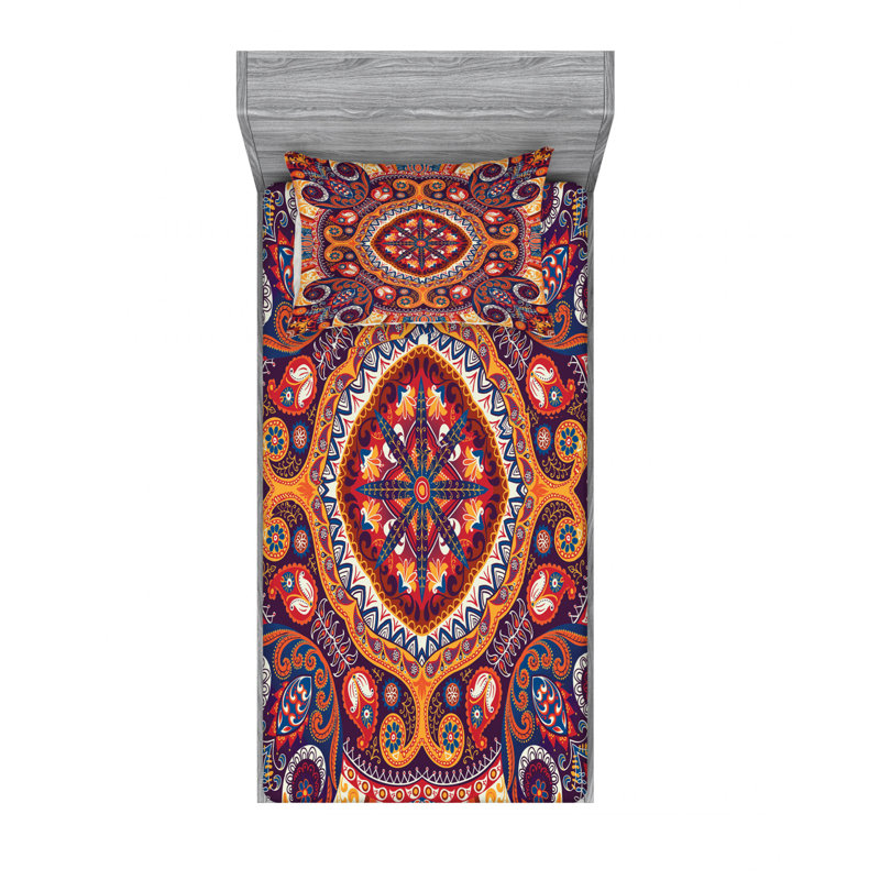 Ensemble de draps motif cachemire, Ensemble de draps pour lit simple avec un drap-hou