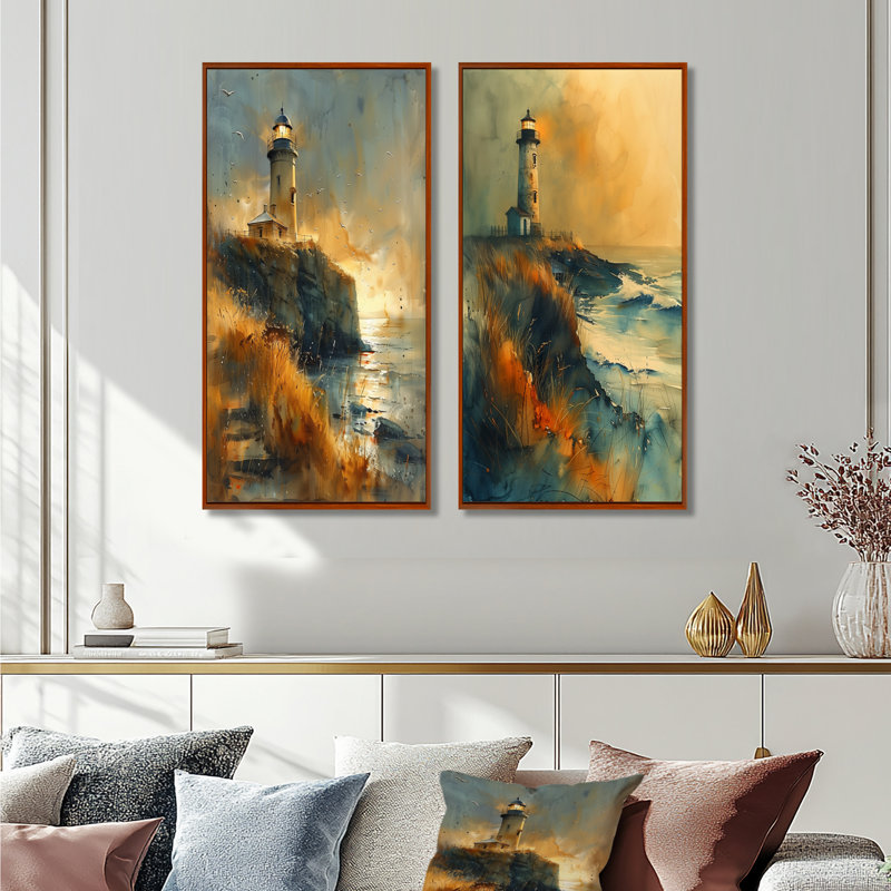 Ensemble de 2 pièces d'art mural gris et gris Stormy Cliff, Brun, H 28 po x l 24 po, Impression encadrée