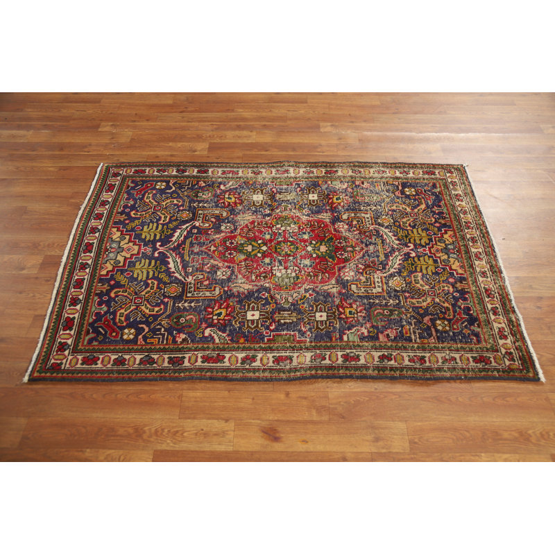 Tapis bleu en laine patiné 3x5