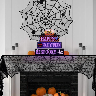Halloween Decorations Indoor, Premium Wood Block Sign With Lighted 3D Letters, Pumpkin, Maples & Fruit, Timer, Battery Operated Halloween Décor For Home Tabletop, Mantle, Shelf, Tiered Tray