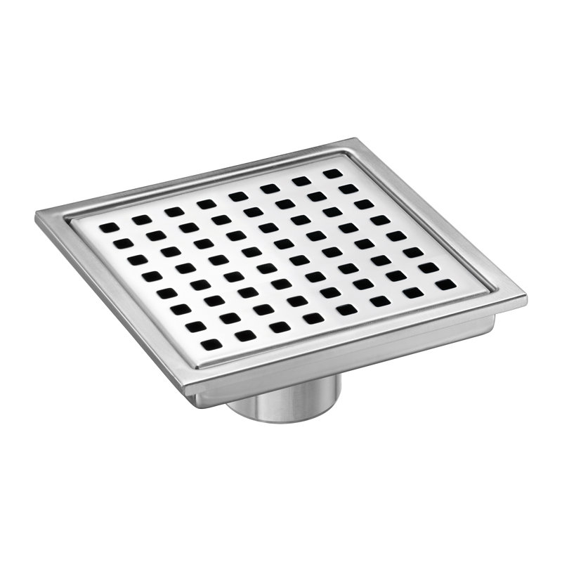 Ensemble de bonde de douche carrée 6 po en chrome, acier inoxydable avec bride en ABS et grille amovible, Nickel brossé