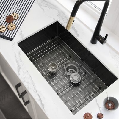 STYLISH 30 inch Single Bowl Undermount Kitchen Sink with Grid and Basket Strainer -  S-711XN