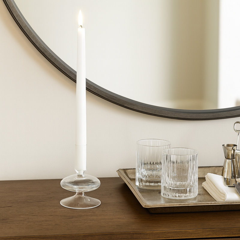 Sculptural 5" Glass Candle Holder - Modern Tabletop Candle Holder with Rounded Accent Base, Clear