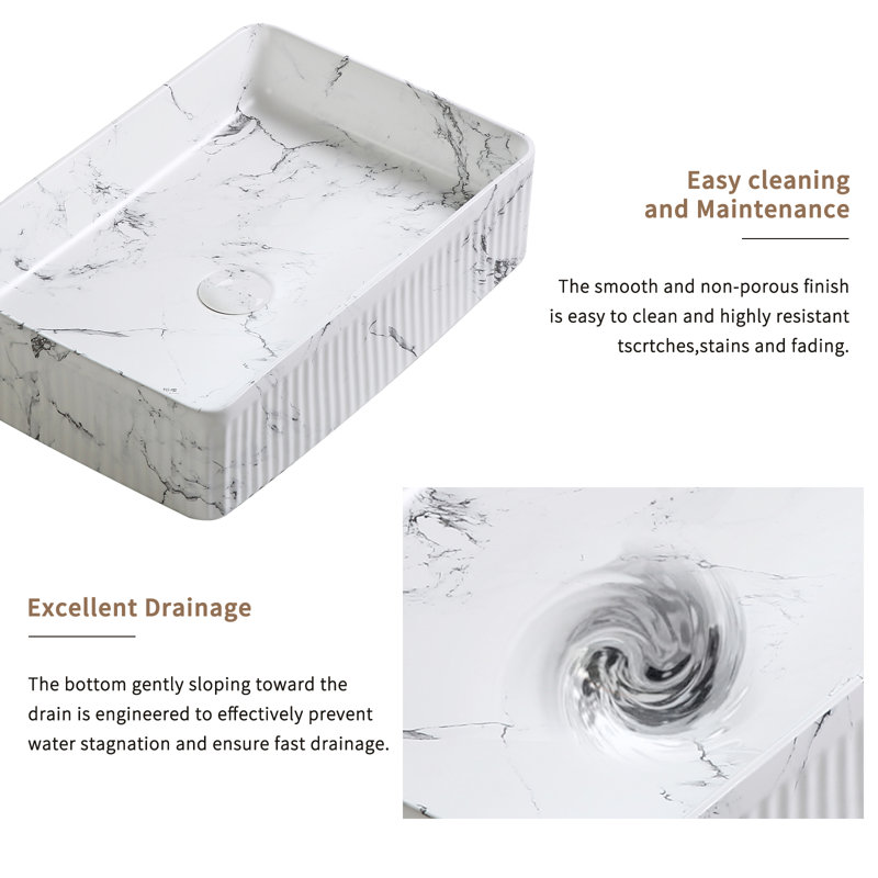 Carber 20" x 14" Rectangular Marble Ceramic Vessel Sink with Art Faucet & Drain