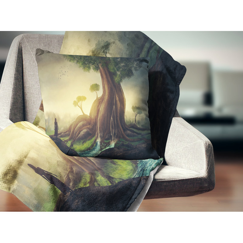 Coussin géant avec femme - paysage imprimé, 16 po x 1 po, Coussin décoratif