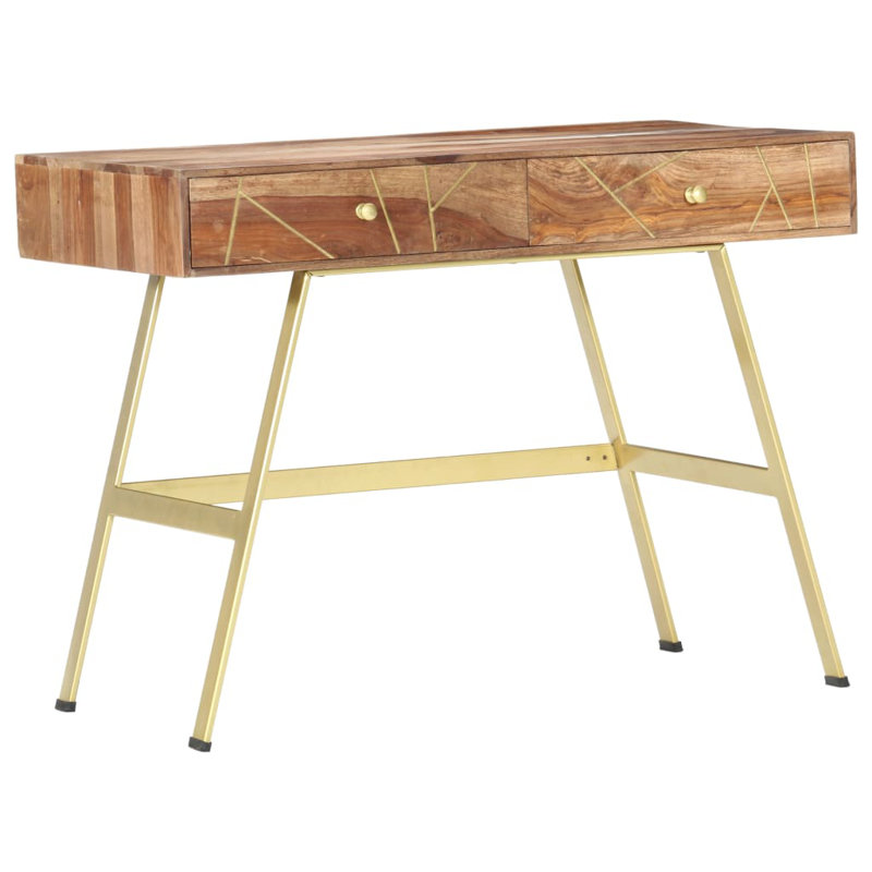 Writing Desk with Drawers 39.4" x 21.7" x 29.5" Solid Sheesham Wood, Dark Brown