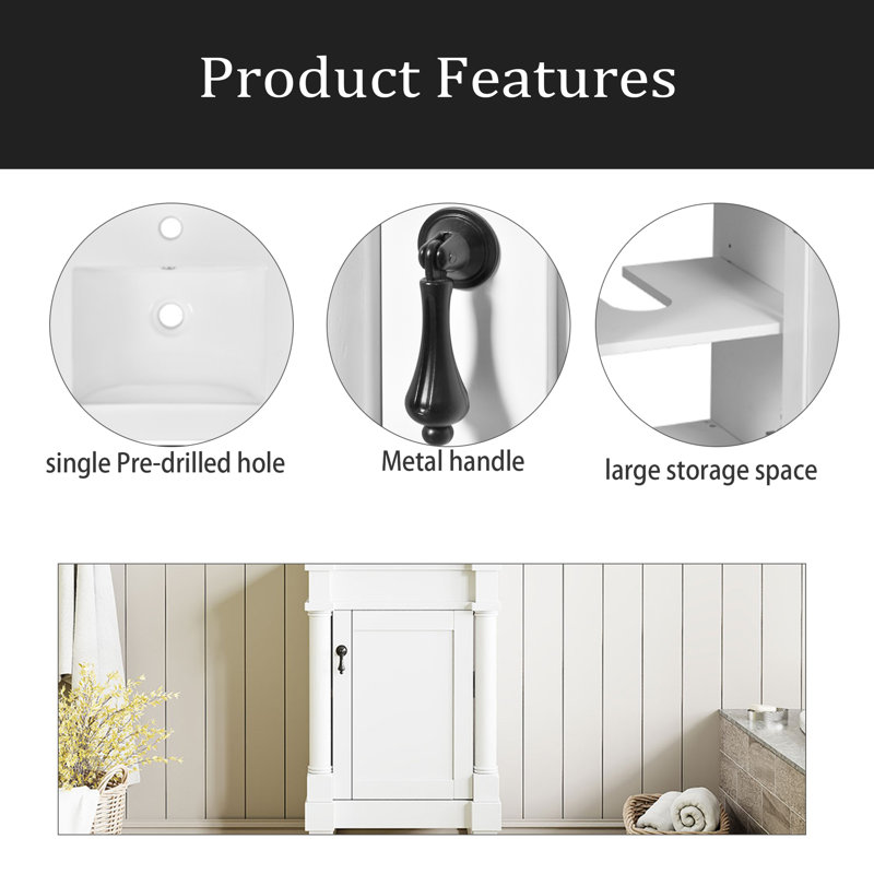 Meuble-lavabo moderne de 18 pouces avec lavabo, meuble de rangement moderne avec porte, meuble de salle de bain autoportant pour petit espace, meuble-lavabo simple avec tablette réglable