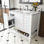 Ensemble de meuble-lavabo moderne 37 "avec plateau blanc, armoire de salle de bain multifonctionnelle avec portes et tiroir, avec 3 tiroirs et une armoire de rangement, structure solide et panneau de fibres à densité moyenne (trois trous de robinet)-322656887