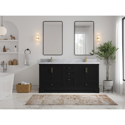 Alys 72'' Free Standing Double Bathroom Vanity with Quartz Top (Knobs Option) -  Willow Collections, ALS_BLK_LH_GR_72D