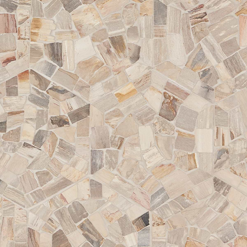 Fossil 10" Hexagon Tumbled Petrified Stone Mosaic Tile