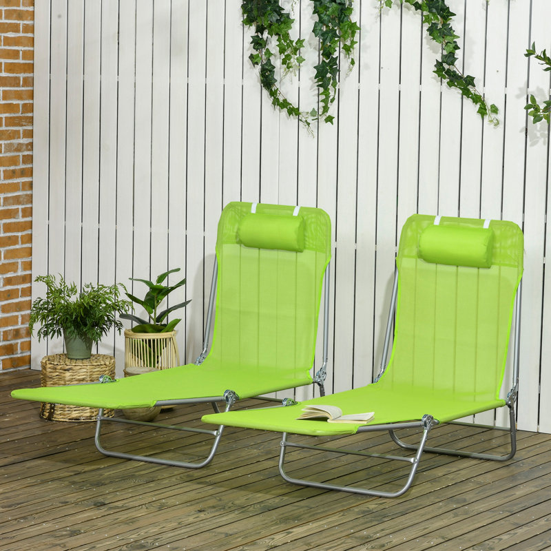 Otillie Outdoor Metal Chaise Lounge Set, Green