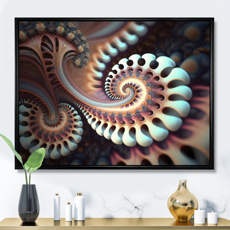 «Pastel Fractal Infinity II», art mural moderne sur toile géométrique, L 44 po x H 34 po, Cadre flottant noir