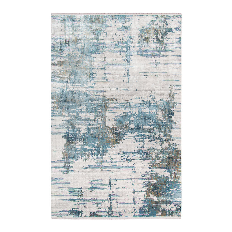 Tapis de couloir abstrait bleu et brun 3 pi x 10 pi avec franges