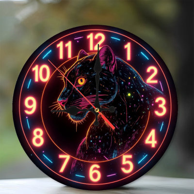 Neon Panther Clock