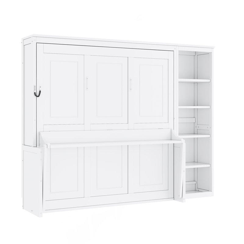 Grand lit escamotable avec bureau et bibliothèque, Blanc