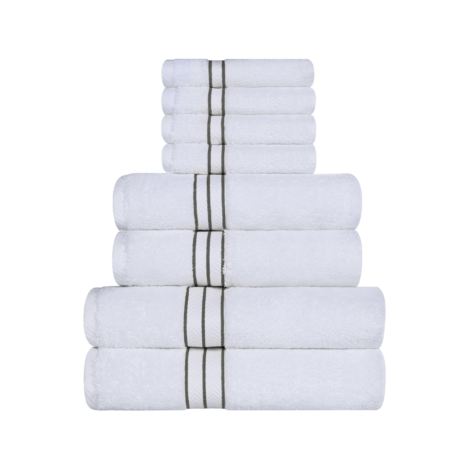 Josann Turkish Cotton Ultra-Plush Solid 8 Piece Highly Absorbent Heavyweight Towel Set, Charcoal