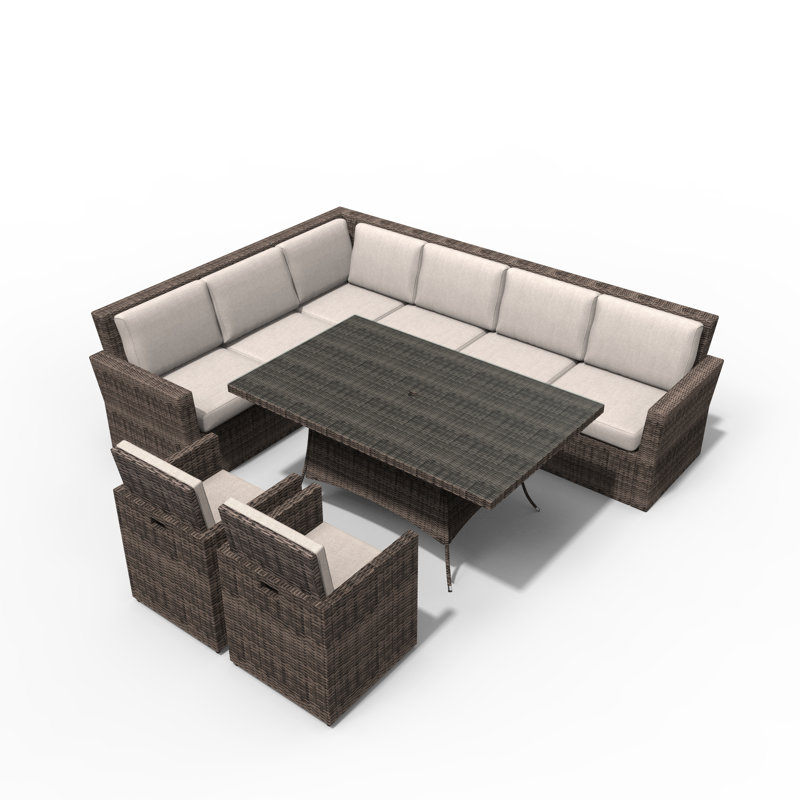 Ensemble de conversation modulaire en rotin 7 pièces avec coussins 7 pièces, Beige, Brun
