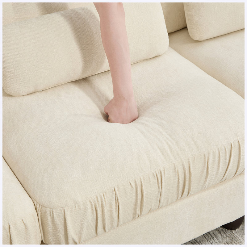 Canapé de coin gauche en tissu chenille avec coussin, beige