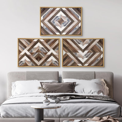 Geometric Western Shape " Western Faux Wood Illusion Geometric Diamond Pattern " 3 - Pieces