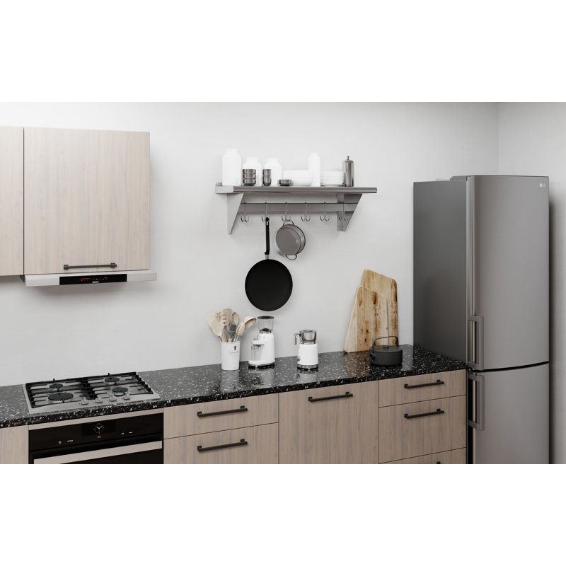 Support à casseroles mural en acier inoxydable 12 po x 48 po avec tablette et 6 crochets double face