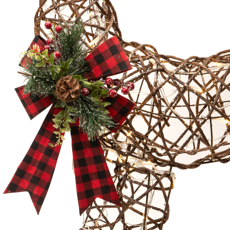Rattan Standing Reindeer with Bow and LED Lights