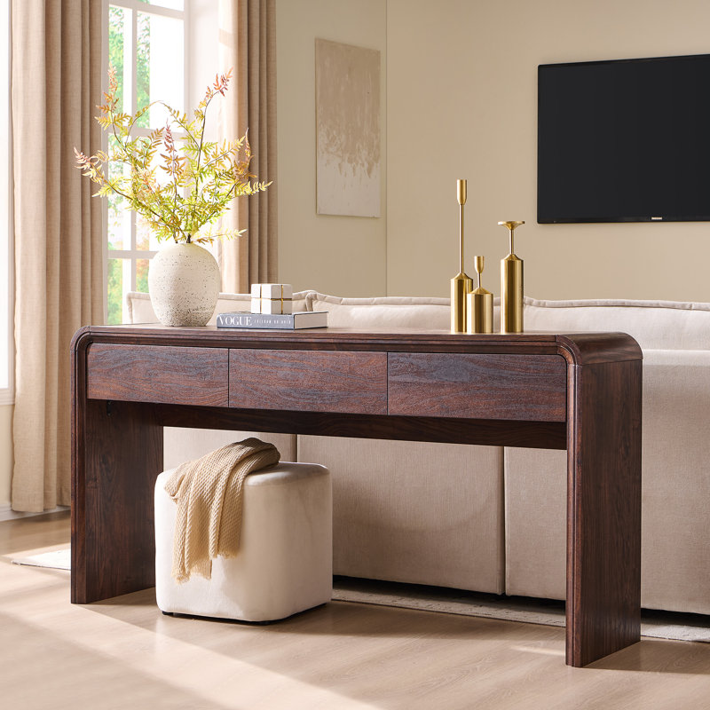 Console en bois 62,91 po avec 3 tiroirs de rangement Maud, Brun