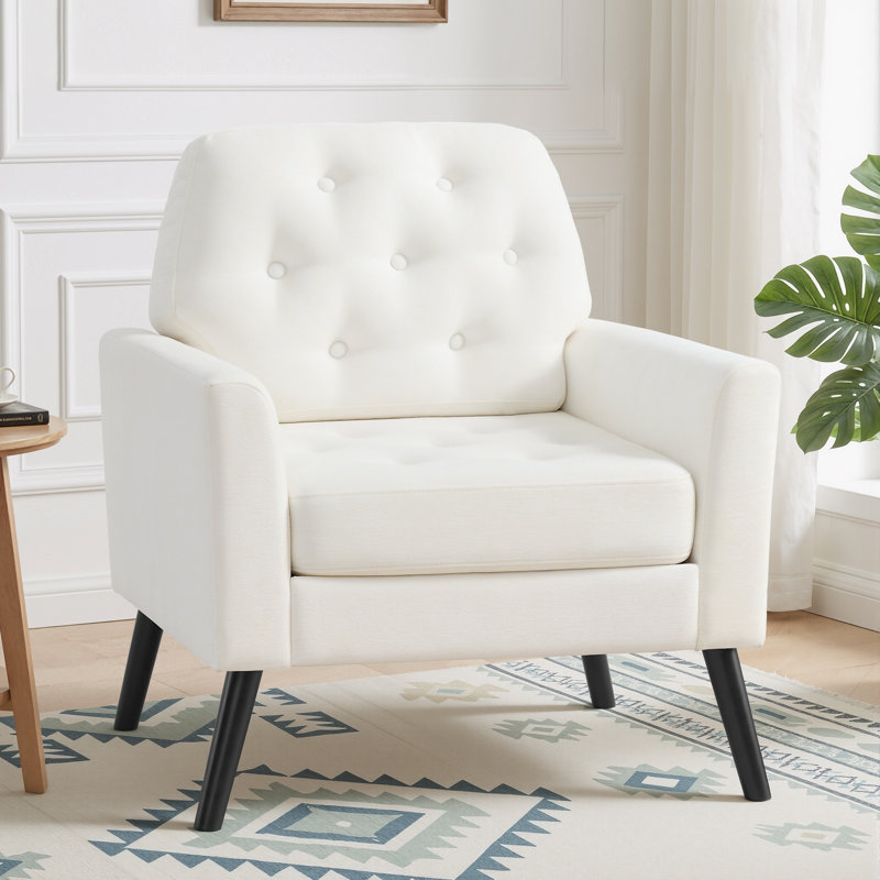 Accent Chair with Button-Tufted Back, White