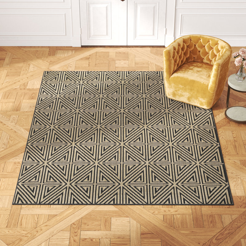 Tapis intérieur / extérieur gris anthracite / beige Gisela, Rectangle 8 pi x 10 pi