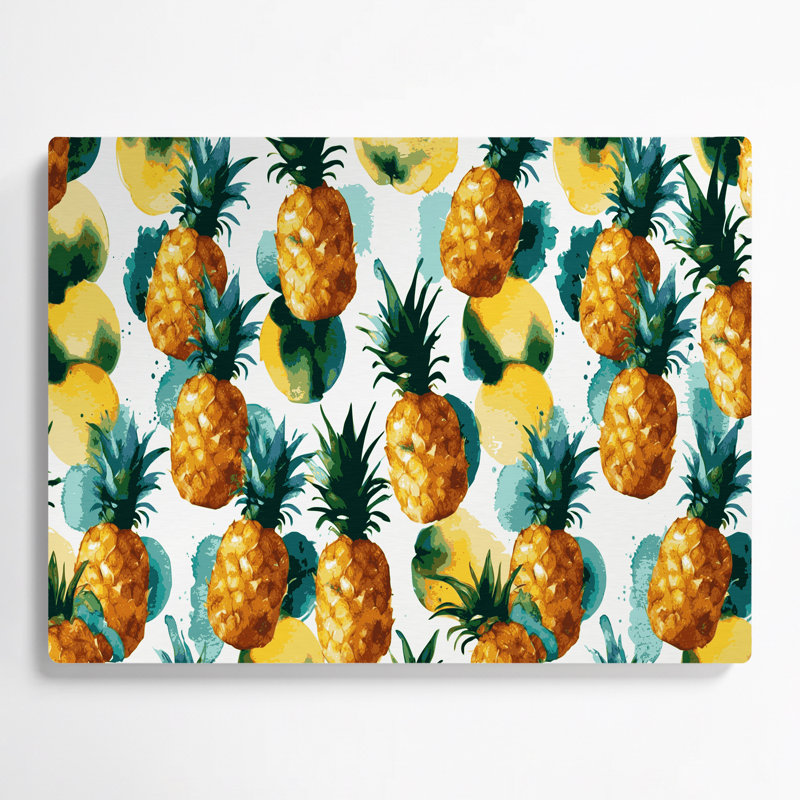 Art mural hawaïen, ananas et métal brun, H 11 po x l 14 po