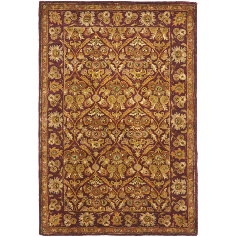 Handmade Wine and Gold Tufted Wool Area Rug