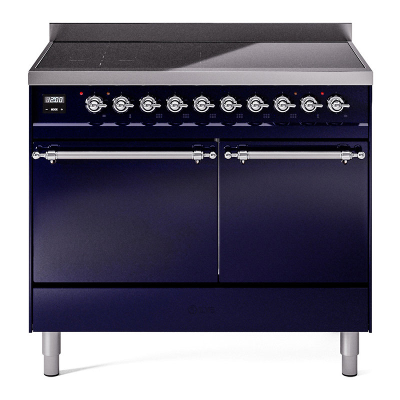 Cuisinière à induction 40 pouces avec 6 éléments à induction ILVE Nostalgie II Series (porte pleine), Bleu de minuit / chrome
