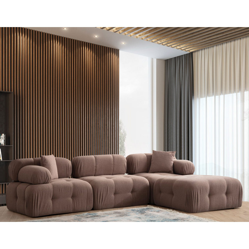 Canapé d'angle Cappuccino, structure en bois de hêtre et en carton, 118,1 po x 78,7 po x 31,5 po | Tissu 100% polyester, 28 sièges en mousse souple et à ressorts | Nettoyage à sec, mécanisme de dossier et d'accoudoirs, meubles de salon élégants et confortables