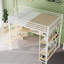 Lit mezzanine double en métal avec escalier de rangement et petite armoire, bureau intégré et tablettes de rangement, blanc