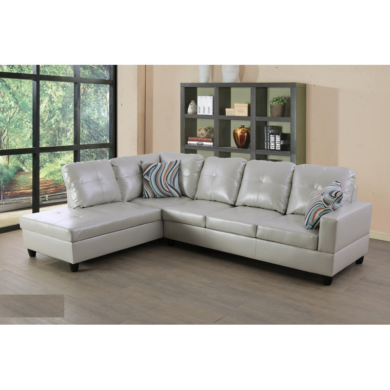 Canapé et méridienne en similicuir de 103,5 po de largeur Mavretta, Similicuir noir, Faisant face à la gauche