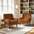 Davey Upholstered Orange Velvet Tufted Wide Back Armchair with Solid Wood Leg