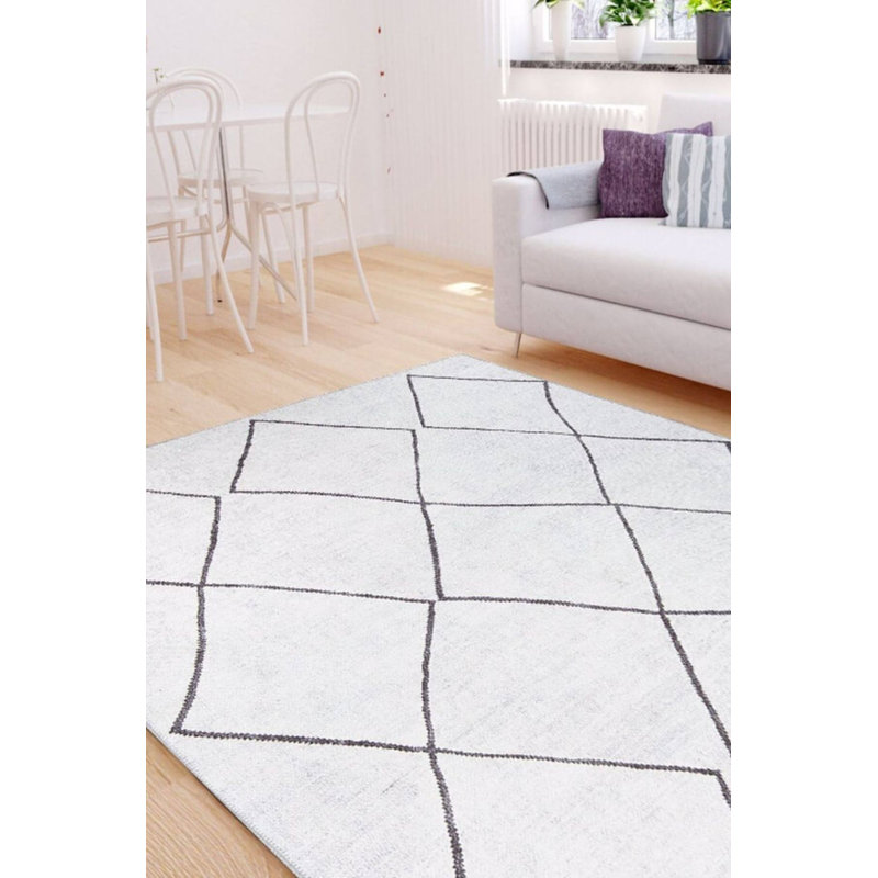 Tapis décoratif blanc Ottilie, Rectangle 7 pi 7 po x 10 pi 10 po